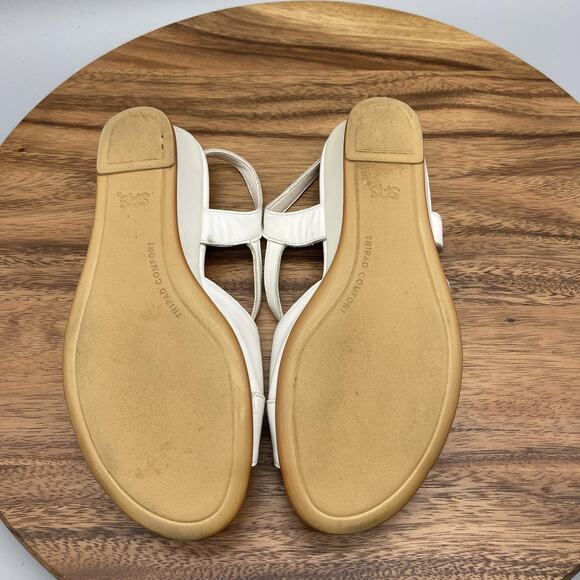 SAS Tripad Comfort Shoes Womens Size 8 WW White Leather Wedge Slingback Sandals - Picture 7 of 8